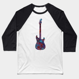 Blue on Red Flame Guitar Silhouette Baseball T-Shirt